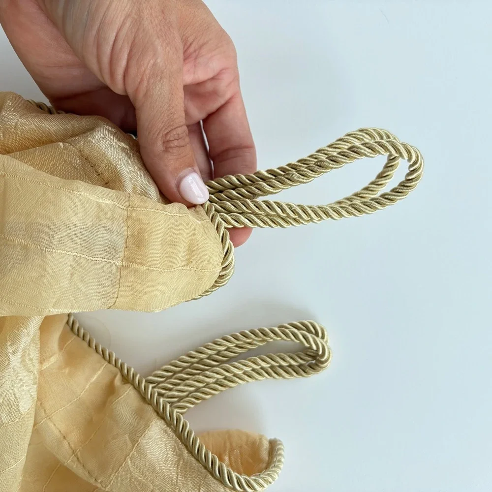 Vintage Gold Sheer Crinkle Curtain 50x85 Panels Textured Rope Loop Header Pair